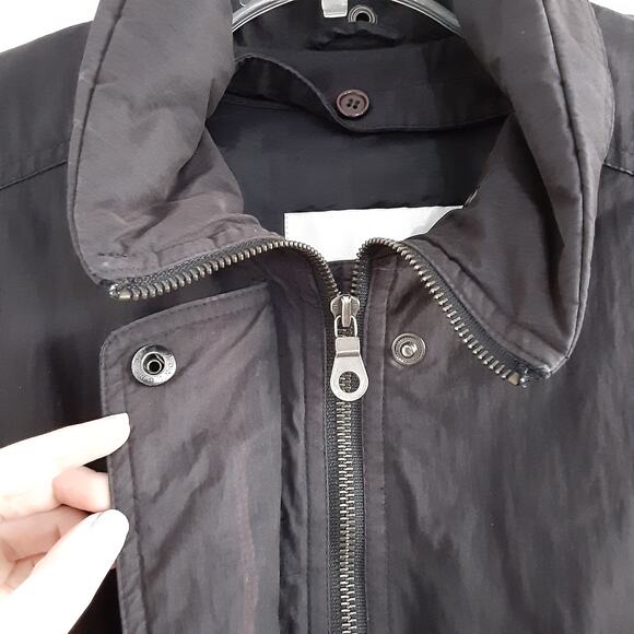 London Fog Black Sueded Utility Jacket Funnel Neck Windbreaker Raincoat Womens M - Picture 6 of 13